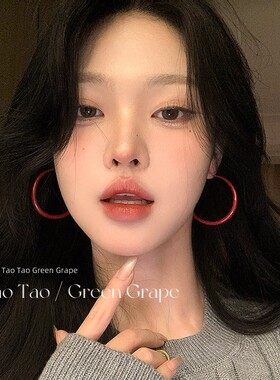 复古港风红色圈圈耳环女高级感大耳圈秋冬素圈耳钉2025新年耳饰