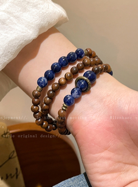 【一檀金月】新中式复古檀木串珠项链民族风文艺百搭小众时尚手串