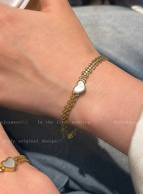 欧美麦穗金色复古手链不锈钢爱心贝母麦穗花纹流行不掉色手链手饰