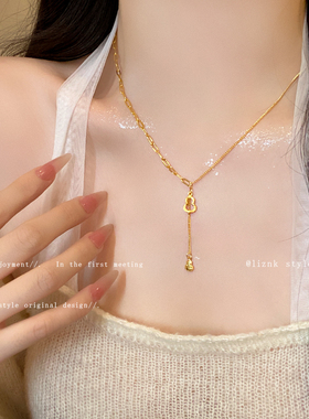 黄金色爆闪碎碎冰葫芦福禄项链女轻奢小众百搭高级感吊坠锁骨链潮