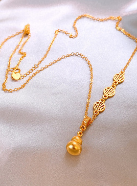 新款金色福字葫芦吊坠项链新中式复古轻奢高级感锁骨链气质项饰品