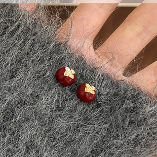 红色滴釉柿柿如意耳钉2025新款爆款高级感轻奢小众耳环秋冬耳饰女