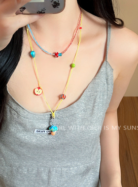 脆脆朱古力彩色多巴胺项链女2025新款夏天锁骨链小众设计蘑菇颈链