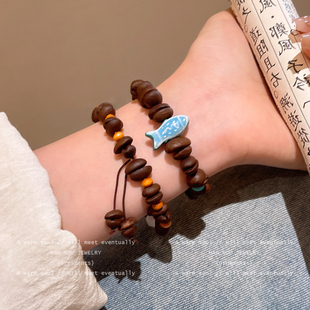 新中式咖啡豆虎眼石串珠手链女小众设计感手串复古叠戴情侣手饰男