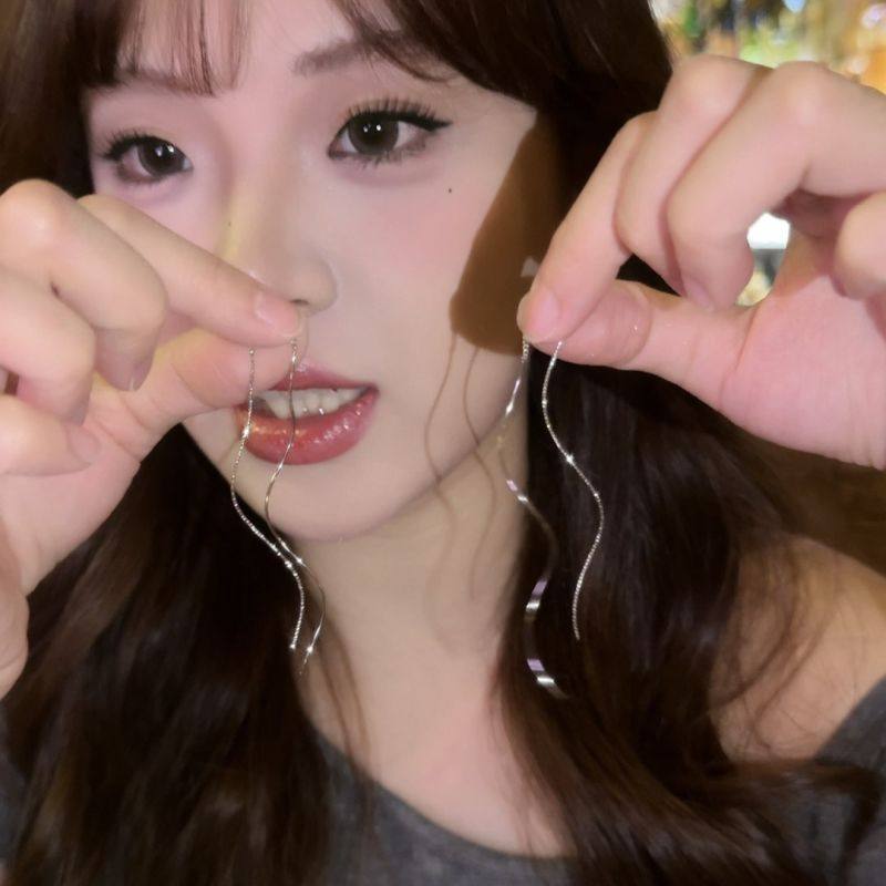 简约波浪长款耳线耳环2025新款爆款螺旋流苏气质耳饰小众设计耳钉