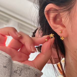 「落花有意」古法黄金色拉丝桂花耳环复古高颜值显白耳钩轻奢耳饰