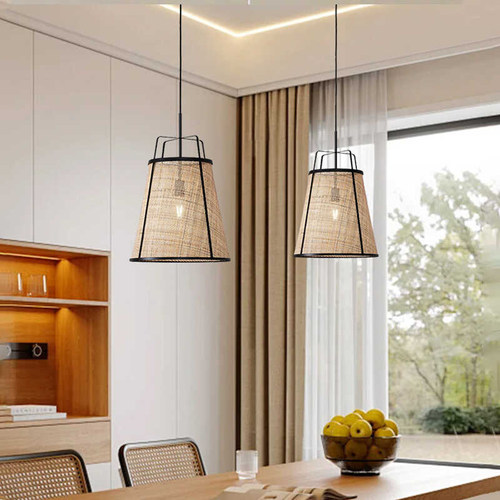 藤编创意床头小吊灯个性