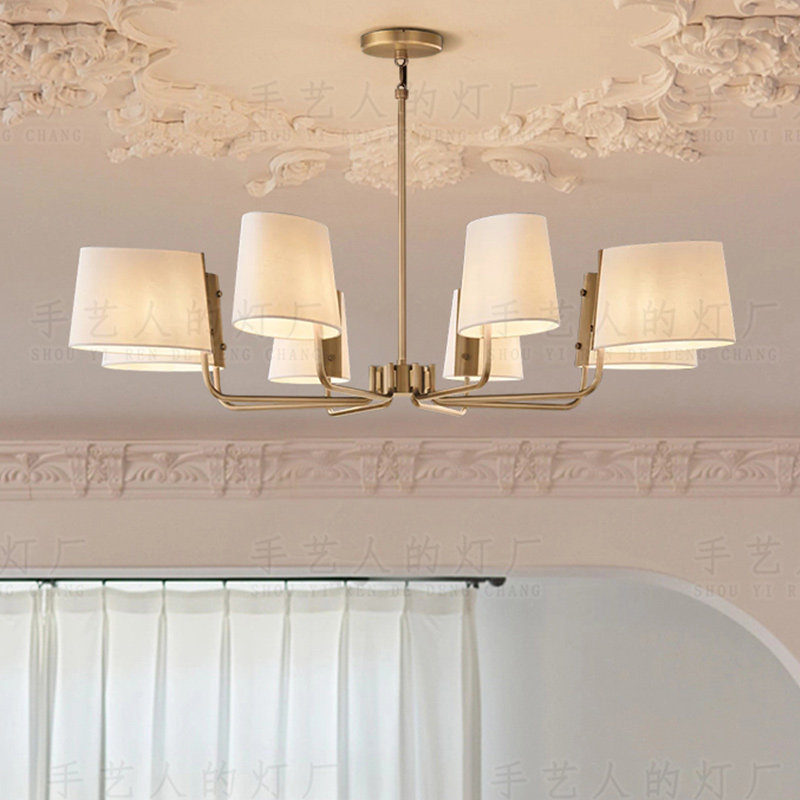 法式创意客厅餐厅轻奢中古黄铜布艺吊灯美式简约复古别墅田园主灯