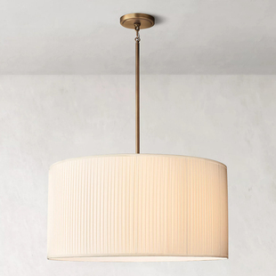 百褶布罩中古吊灯美式简约客厅卧室新中式复古餐厅书房全铜灯具