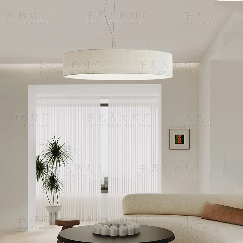 北欧简约现代客厅餐厅卧室书房圆形布艺吊灯法式奶油风极简日式灯