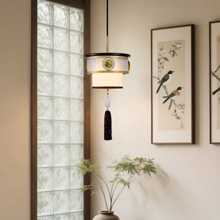 新中式小吊灯新款中国风茶室禅意单头床头灯茶楼吧台吊灯走廊过道