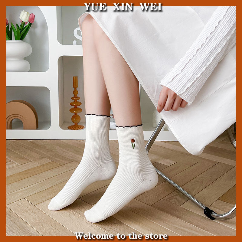 白袜子女纯棉中筒袜咖啡色配小皮鞋玛丽珍夏季薄款秋冬款可爱日系