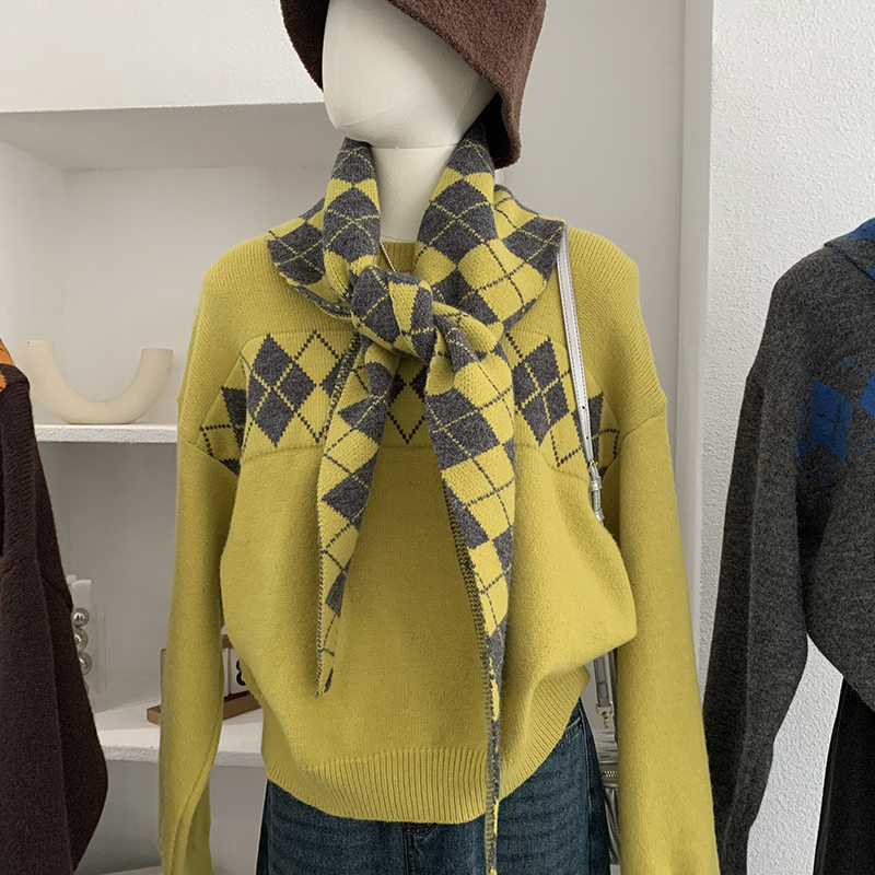 2025冬装新款日系复古菱格披肩针织套装女慵懒风上衣外套
