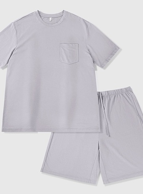 鹿岛什物纪 ADG10923 男士家居服套装 短袖T恤短裤纯色家居服睡衣