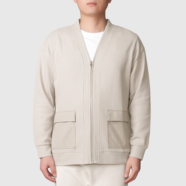 鹿岛什物纪 ABQ10174 男式V领拉链开衫 男士薄款长袖针织外套