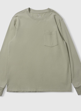 鹿岛什物纪 AAV10194 男式圆领T恤 男士全棉长袖宽松T恤打底衫