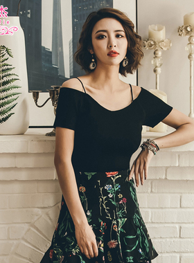 泰国度假沙滩白色打底衫上衣吊带背心女夏外搭性感黑色针织T恤衫