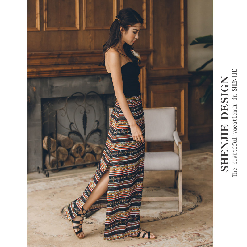 new pattern skirt Thailand on vacation Retro Ethnic style Split ends French Retro Show thin A word skirt Little longuettein the Women's clothing/Boutique , Skirts  category - from Buy2taobao.com to provide professional Taobao agent buy service