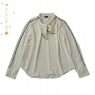 单排扣气质纯色开衫 春夏新款 衬衫 衬衣A16 欧美女士翻领打结长袖