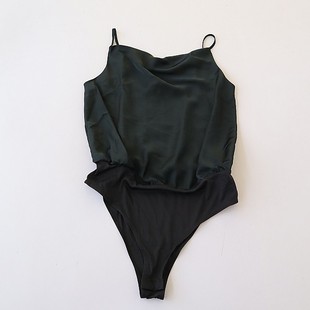 春夏新欧美女士性感露背连裆拼接堆堆领吊带衫 个性纯色套头衫E2