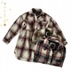 春秋冬新款 宽松中长单排扣外套C12 加厚衬衫 大码 女士格子翻领长袖
