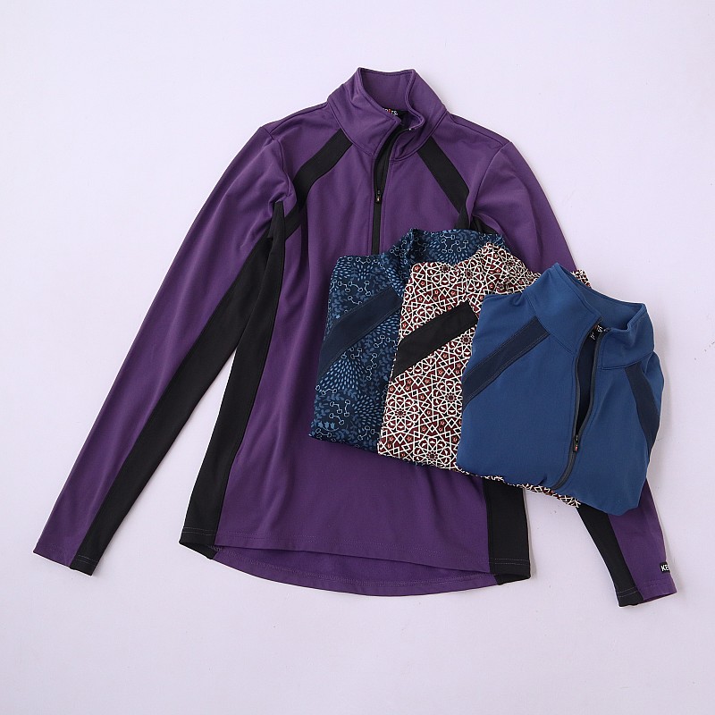 春秋新女立领弹力拼接瑜伽运动t恤 修身户外骑行服个性套头衫A11