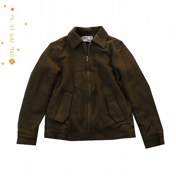 羊毛混纺毛呢夹克短款拉链外套