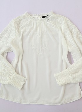 春夏新欧美女士花边立领长袖薄款刺绣衬衫 时尚素雅气质套头衫B13