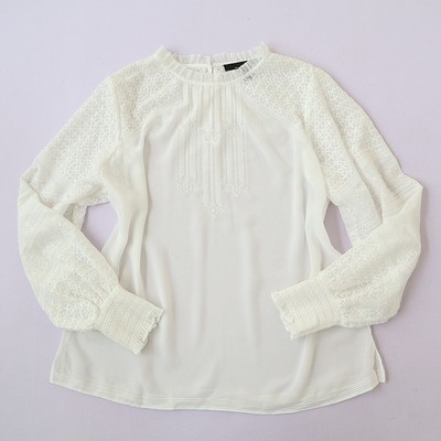 花边立领长袖薄款刺绣衬衫