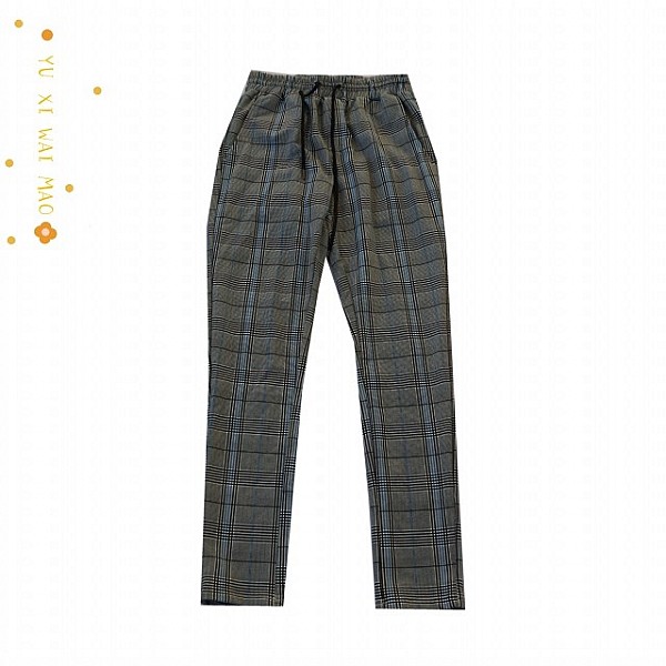 14岁女童松紧腰系带格子微小脚裤