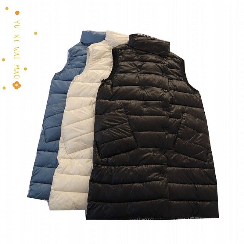 秋冬新款欧美女士立领工字型正反两穿棉马甲 中长款保暖棉坎肩A1