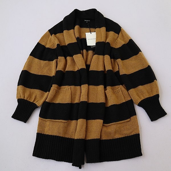 条纹长袖毛衣开衫中长开衫外套