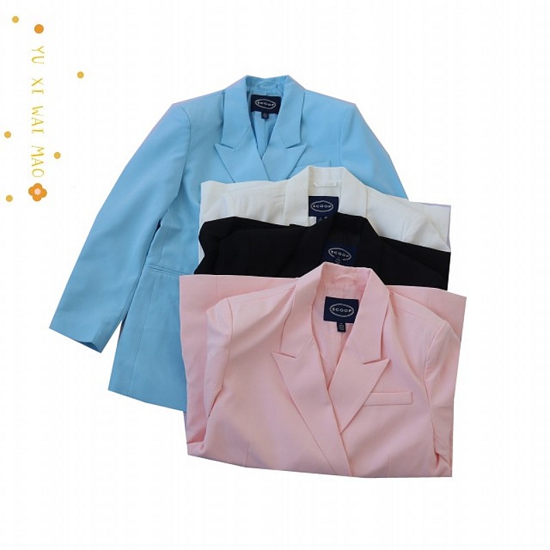 春季新女士欧美西装领垫肩长袖双排扣西服 修身后开叉气质外套C14