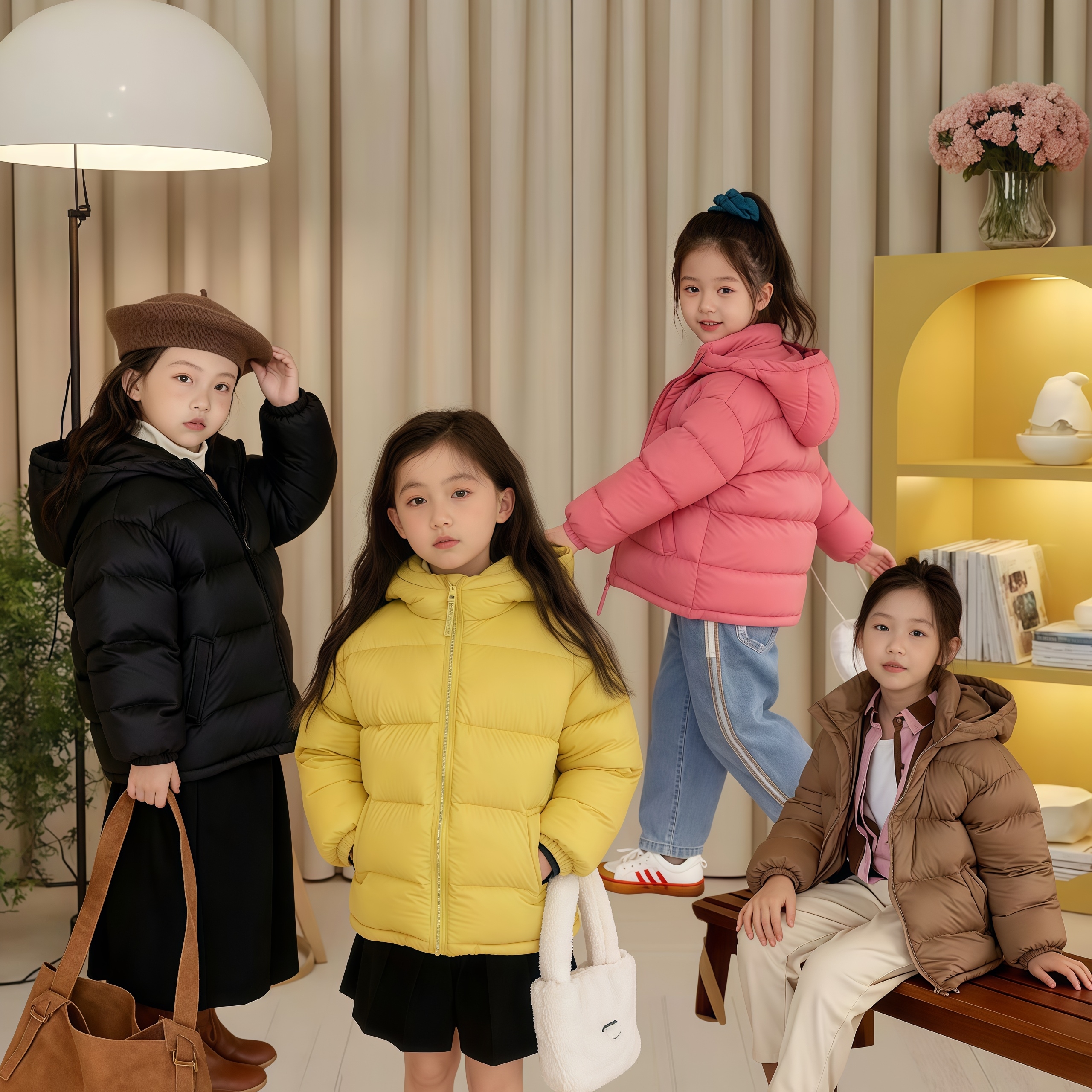 童米多男女童加厚连帽羽绒服