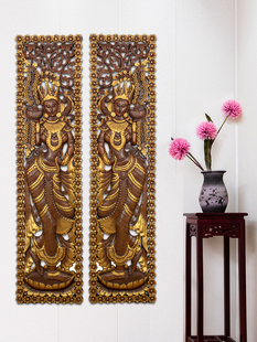 泰国木雕人物侍女墙上装 背景墙玄关美容院壁挂 风格 饰挂件饰品泰式