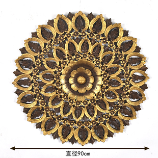 饰品客厅墙饰圆形挂件墙壁挂 墙上装 新中式 东南亚柚木雕花板壁饰
