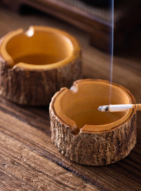 泰国实木树皮烟灰缸办公室家用泰式防飞灰客厅复古个性创意烟灰缸