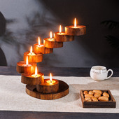 泰国蜡烛台座烛光晚餐道具浪漫复古创意实木佛前多层泰式 烛台摆件