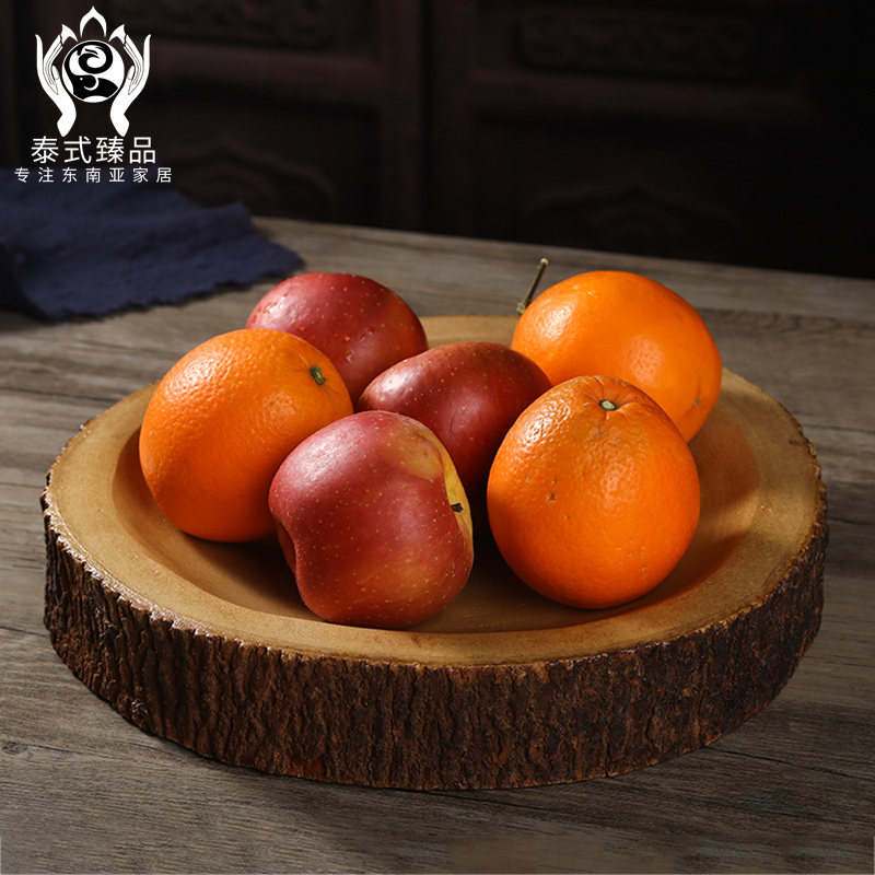 泰国木质糖果盘 带树皮实木干果盘 东南亚创意仿生盆 点心零食盘