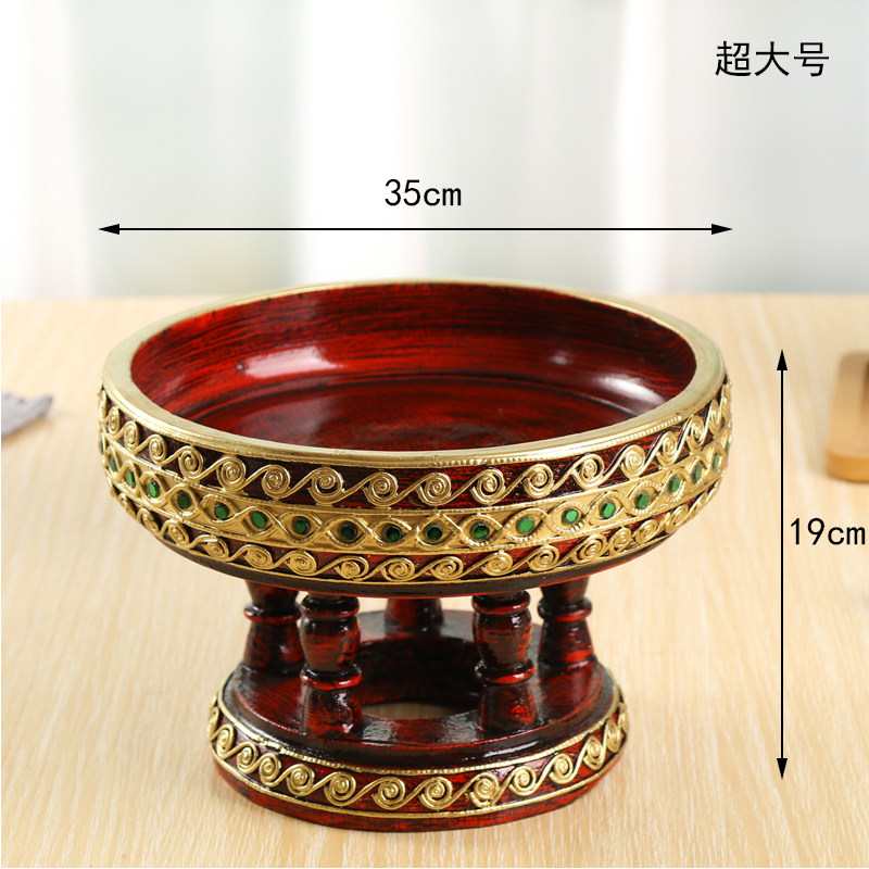Thailand Wood Sculpture Fruit Bowl Creative Home Retro Fruit Basin Living Room Sugar Dried Fruit Tray Fruit Bowl Large Size Tea Tray Snacks Storage Tray