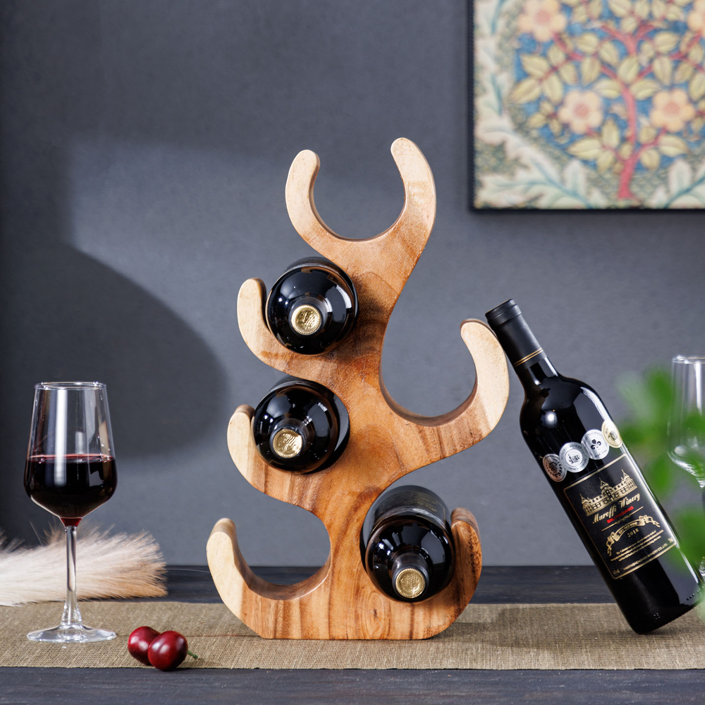 创意木雕装饰品木质红葡萄酒架子