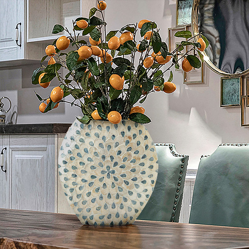 越南贝壳孔雀干花瓶侘寂风插花器家居装饰摆件民宿台面贝母工艺品