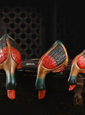 泰国工艺品创意喝水鸭子木质家居柜子桌面摆件客厅装饰品动物摆设