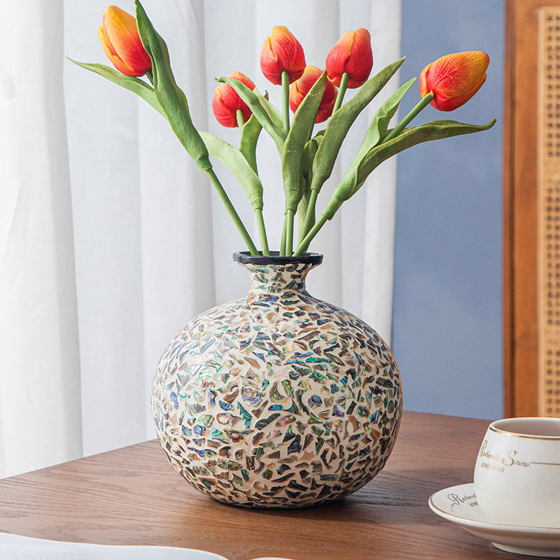 越南进口彩贝壳花瓶玄关民宿客厅插花干花花器创意中古风装饰摆件,家居饰品,花瓶,淘宝优惠券,粉丝福利购,淘宝优惠卷