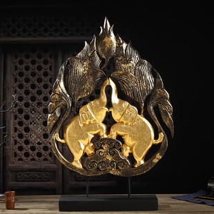 创意家居饰品木雕大象工艺品摆件装 东南亚风格 饰黑金木质玄关摆设