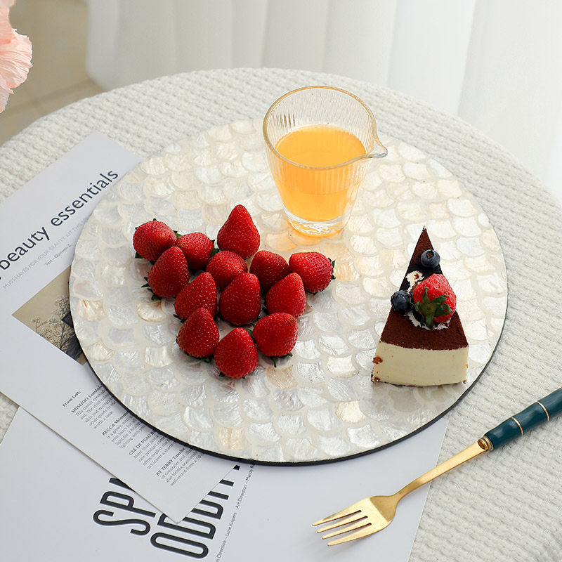 进口深海彩贝壳餐盘手工镶嵌创意鱼鳞状图案高圆盘美食摆拍装饰盘,餐饮具,盘,淘宝优惠券,粉丝福利购,淘宝优惠卷