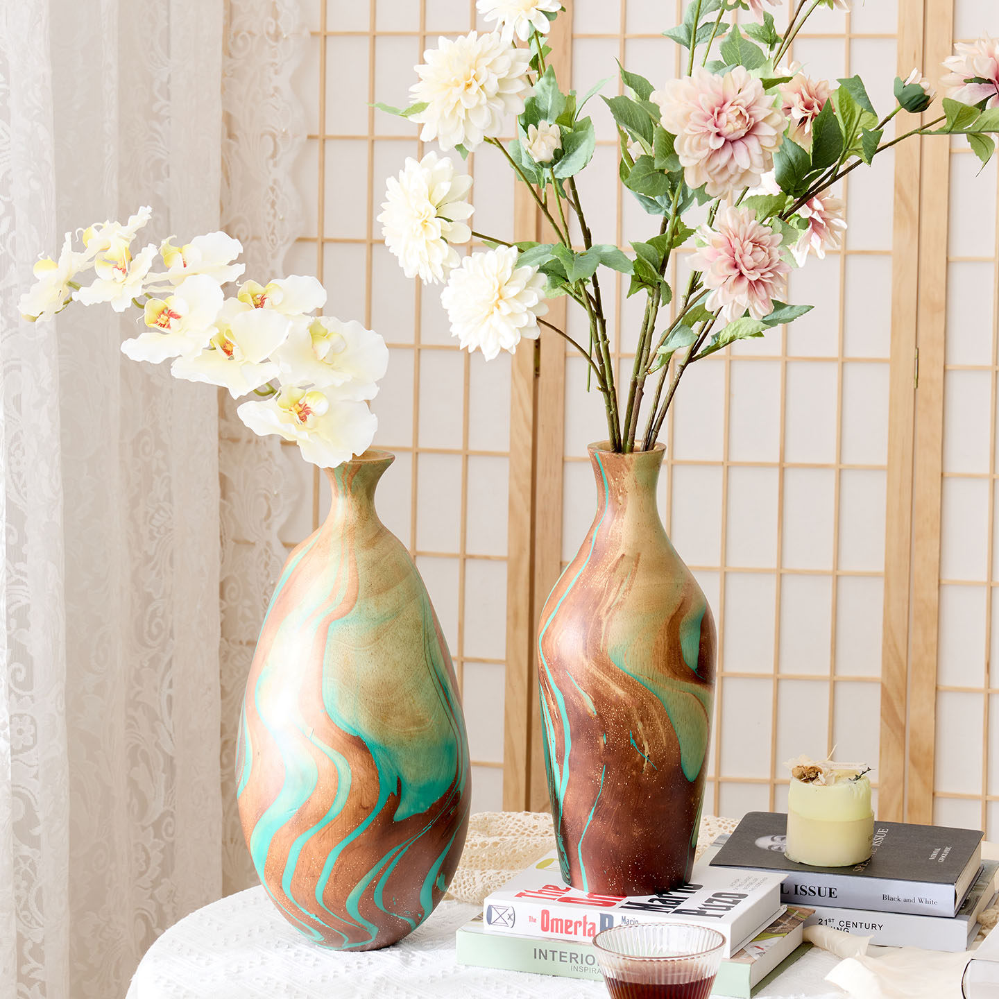 北欧清新风实木大肚花瓶插花客厅电视柜玄关装饰摆件芒果木干花瓶