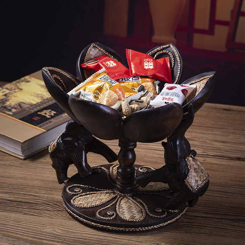 泰国实木复古水果盘客厅家用茶几新中式干果零食糖果盘装饰果盘