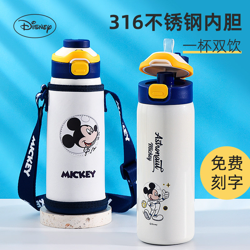 迪士尼儿童保温杯男孩上学专用小学生水杯女生便携大容量双饮水壶