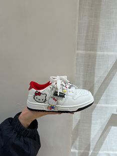 2026春韩版童鞋潮牌JBM中大男女童魔术贴KT猫白色牛皮运动鞋板鞋